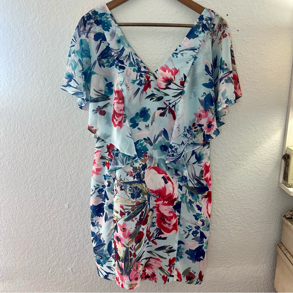 Parker Black reba floral mini dress polyester Size 6 - Picture 2 of 14